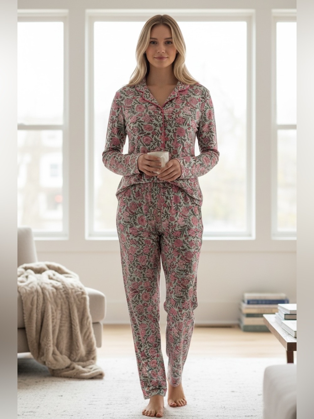 Flora Nikrooz Pink Floral Long-Sleeve Pajama Set